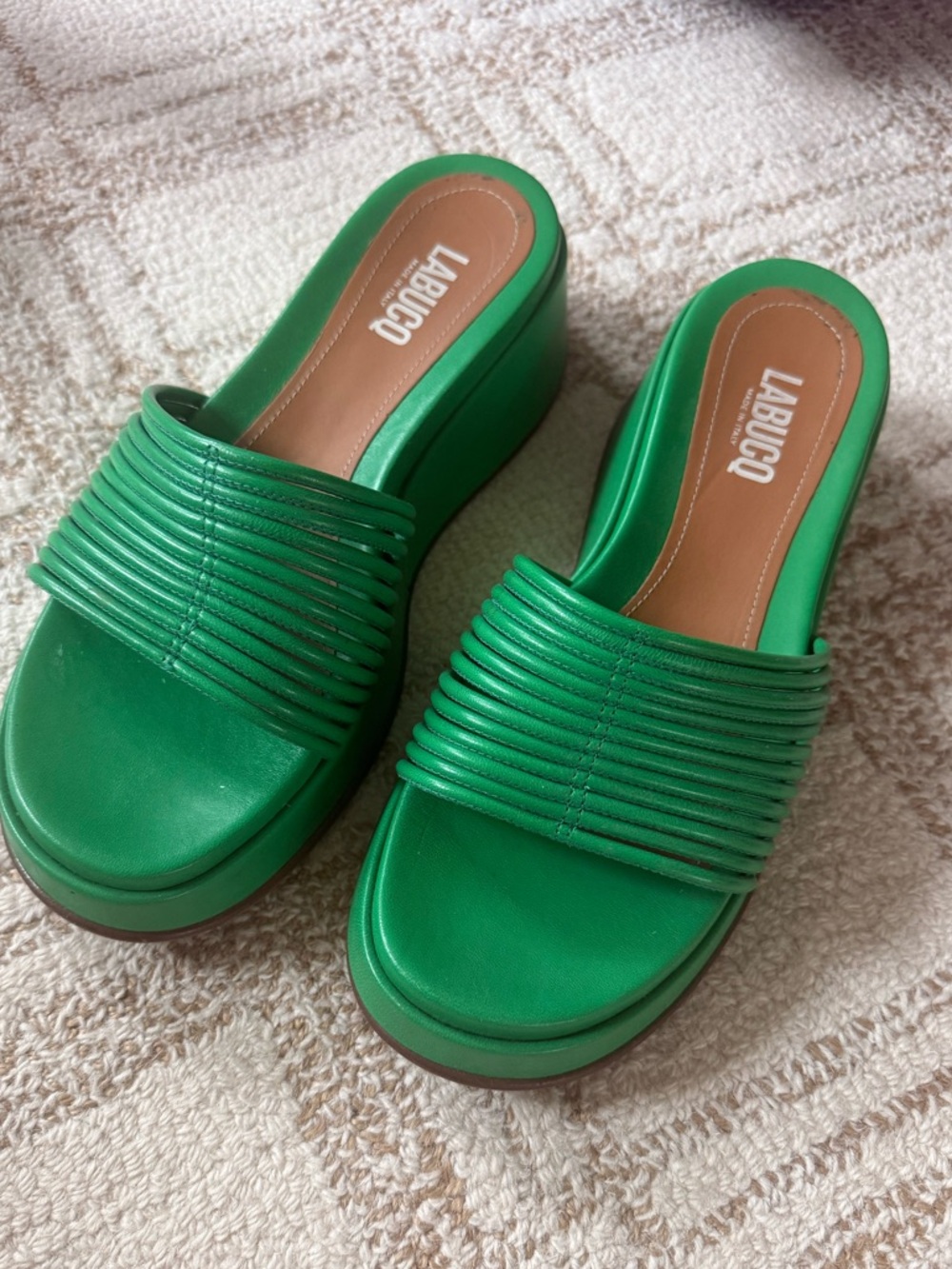 Labucq Caye Leather Flatform Slides - Green - Size EU 39 US 8.5 - Made in Italy